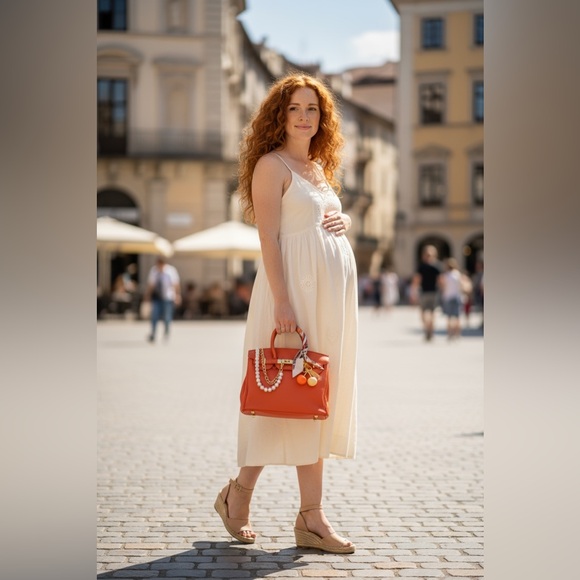 Elegant Orange Handbag (Wirkin) with Floral Accents & Cherries NWT - Picture 2 of 9